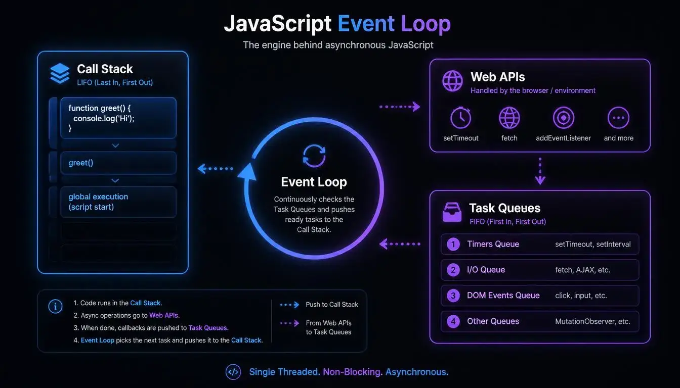 JavaScript là 1 ngôn ngữ đơn luồng, vậy thì làm sao nó có thể xử lý nhiều request cùng 1 lúc JavaScript là 1 ngôn ngữ đơn luồng, vậy thì làm sao nó có thể xử lý nhiều request cùng 1 lúc